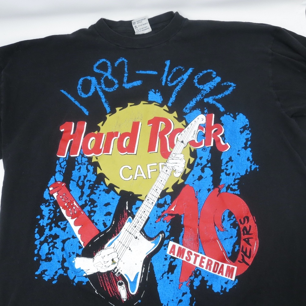 Vintage 90s Hard Rock Cafe Amsterdam 10 Years 1982-1992 Size XL T-Shirt Black